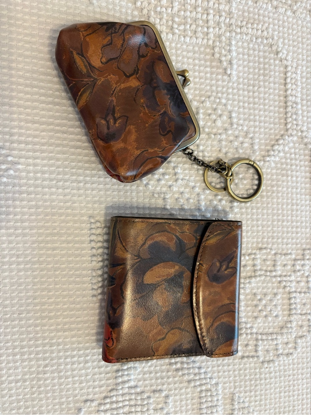Patricia Nash Brown Floral Leather Wallet and Coin Purse Set